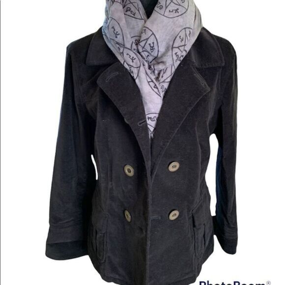 Talbots black stretch velvet peacoat unlined size 8-10 petite. Perfect weight - Picture 2 of 9